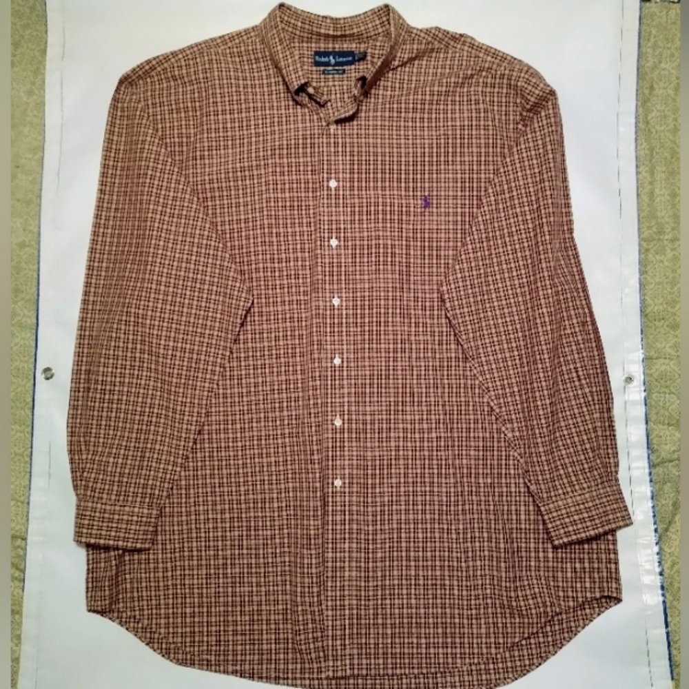 Ralph Lauren Men's Maroon Plaid Shirt 3XLT Tall Classic Fit Button Down L/S
